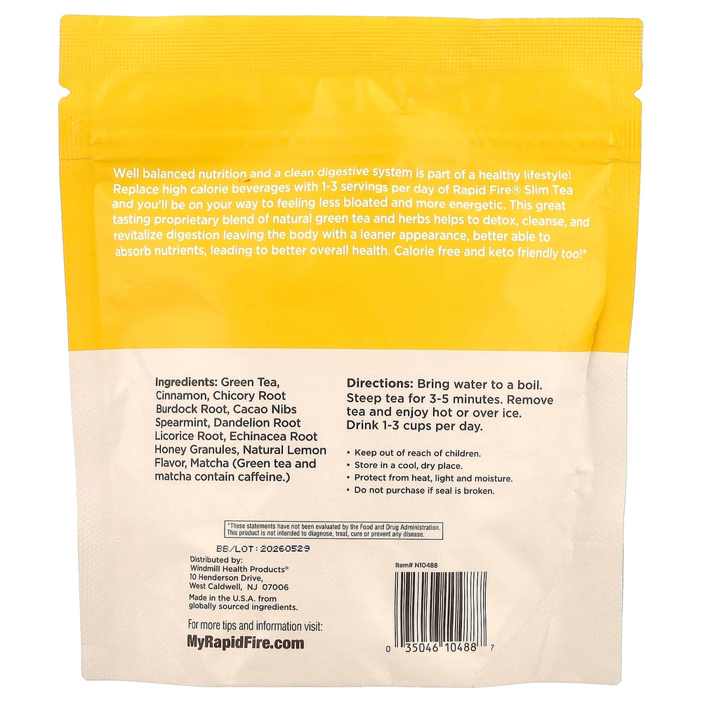 RAPIDFIRE, Slim Tea, лимон, 14 пакетиков в виде пирамиды, 24,64 г (0,87 унции)