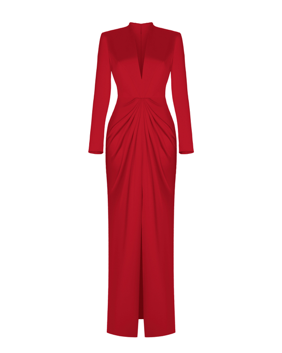 Платье макси атласное с драпированной юбкой