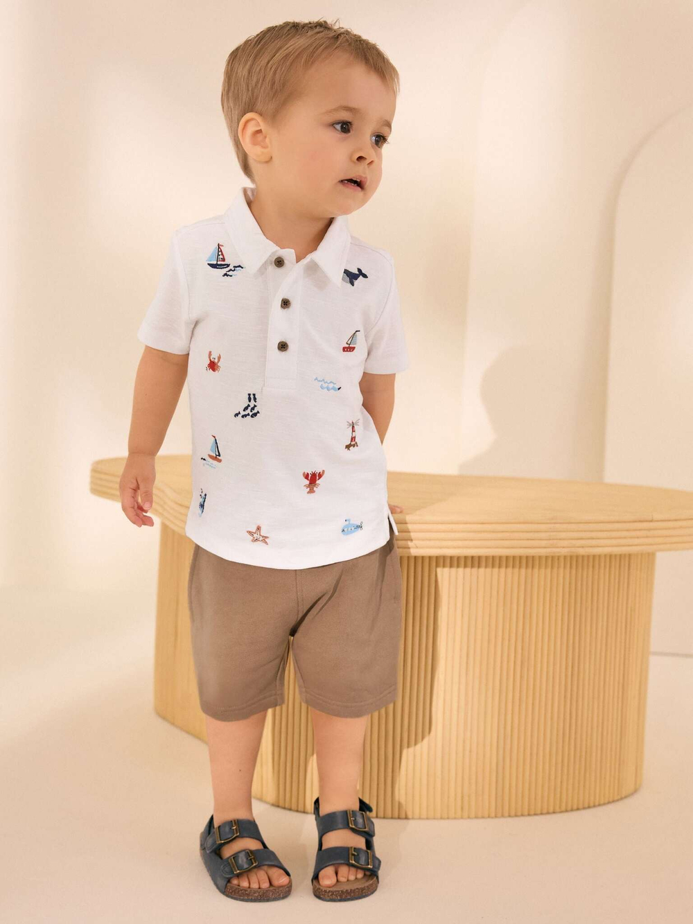 Поло и шорты в комплекте для мальчика Next AG8-738, Белый, Коричневый