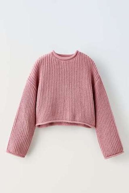 ZARA ВЯЗАНЫЙ ТРИКОТАЖНЫЙ СВИТЕР, РОЗОВЫЙ