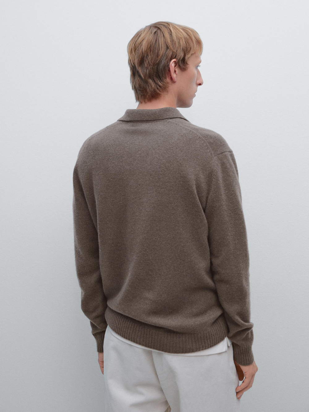 Massimo Dutti Свитер поло из смесовой шерсти с V-образным вырезом, серый