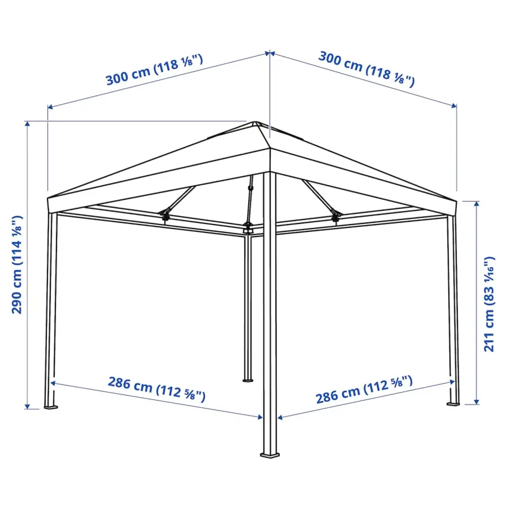 Беседка со шторами и сеткой - IKEA HIMMELSÖ/HIMMELSO/ХИММЕЛЬСЁ ИКЕА, 300х300х290 см, бежевый/черный