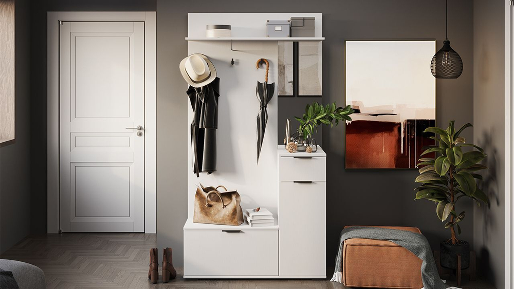 Прихожая с зеркалом комплект мебели Белый Ясень 159х35х200 см