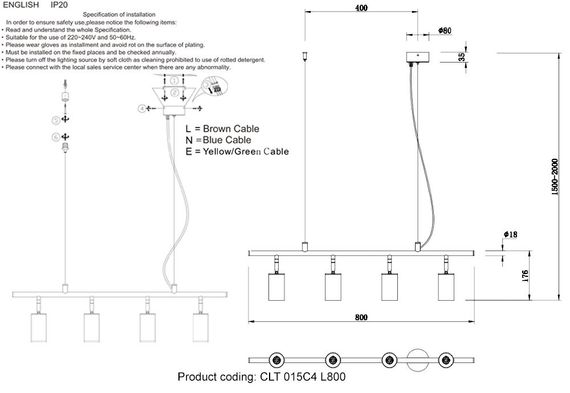 Подвесная люстра Crystal Lux CLT 015C4 L800 BL