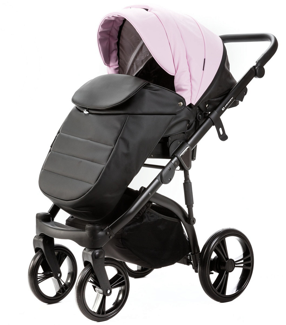 Детская коляска Adamex Lanti Deluxe 3 в 1 LN-SD101 (РОЗОВ.ЗЕФИР КОЖА + ЧЕРН.КОЖА)