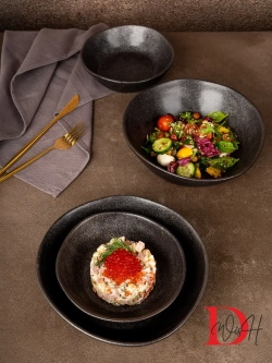 Набор из 6 тарелок мятый фарфор черная глубокая 550 мл