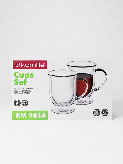 Набор стеклянных чашек 2 шт. 370 мл. Kamille KM 9014 с двойными стенками