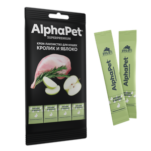 Крем-лакомство для кошек AlphaPet Superpremium с кроликом и яблоком