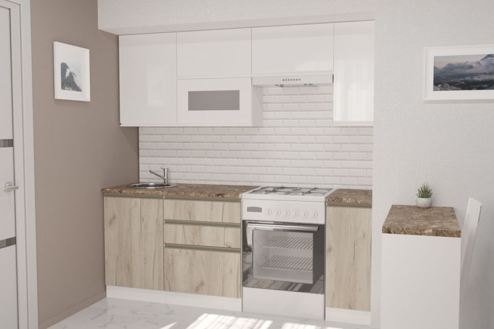 Кухонный гарнитур Антика базис 2400 мм (Белый глянец/Дуб браун, Аламбра темная)