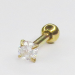 Микроштанга ( 6мм) для пирсинга уха с белым кристаллом 3 мм. Медицинская сталь, золотое покрытие. 1 шт.
