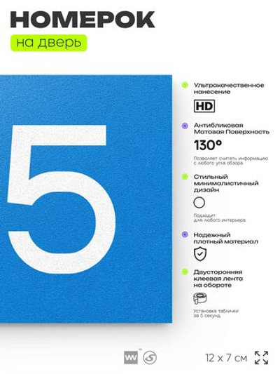 Номер на дверь 145, табличка на дверь для офиса, квартиры, кабинета, аудитории, склада, голубой 120х70 мм, Айдентика Технолоджи