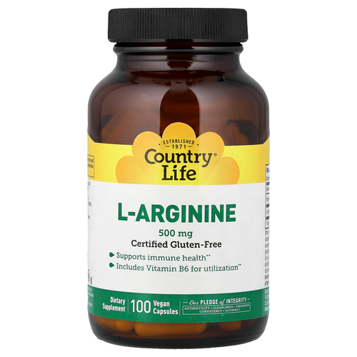 Country Life, L-аргинин, 100 веганских капсул