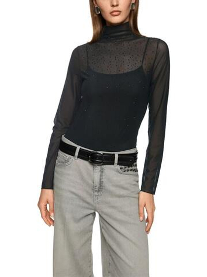 Marc Cain Водолазка прозрачная расшитая стразами