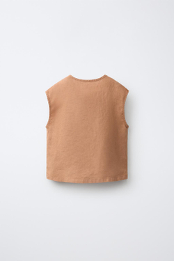 ZARA РУБАШКА БЕЗ РУКАВОВ ИЗ 100% ЛЬНА, МЕДНЫЙ