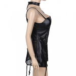 Платье кожаное с пажиками для чулок Ohyeah с кружевом +стринги, M-L