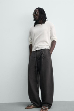ZARA БРЮКИ BALLOON FIT С ЗАЩИПАМИ И ПОЯСОМ, ЗЕЛЕНЫЙ/СЕРЫЙ