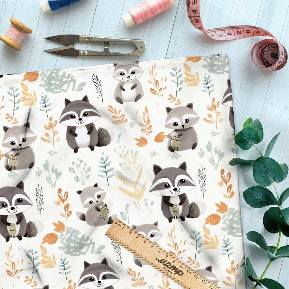 Ткань премиум флис семья енотов