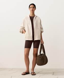 Oysho Куртка с капюшоном в полоску из 100% льна, песочный меланж