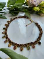 Колье "Черепица" ручной работы из бисера и камня Турмалин