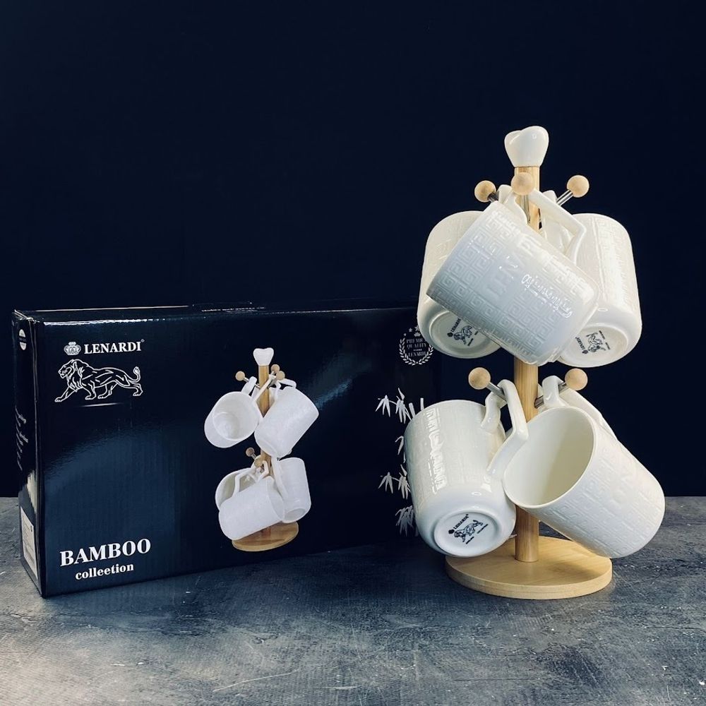 Lenardi 140-117 Набор из 6 кружек 320мл BAMBOO на подставке в под.уп.(х8)Фарфор
