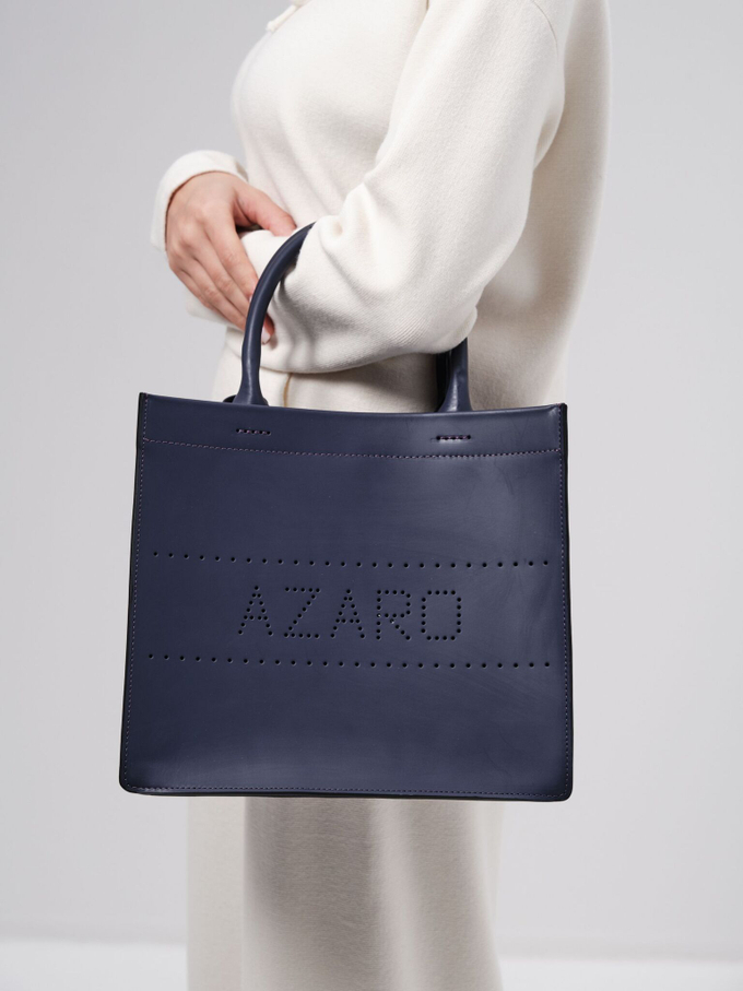 Сумка кожаная шоппер темно-фиолетовая