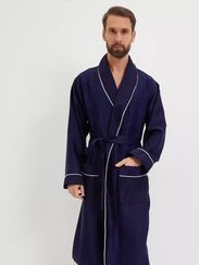 Халат мужской TНOMAS сатиновый с кантом Синий(серебро) "Polens"