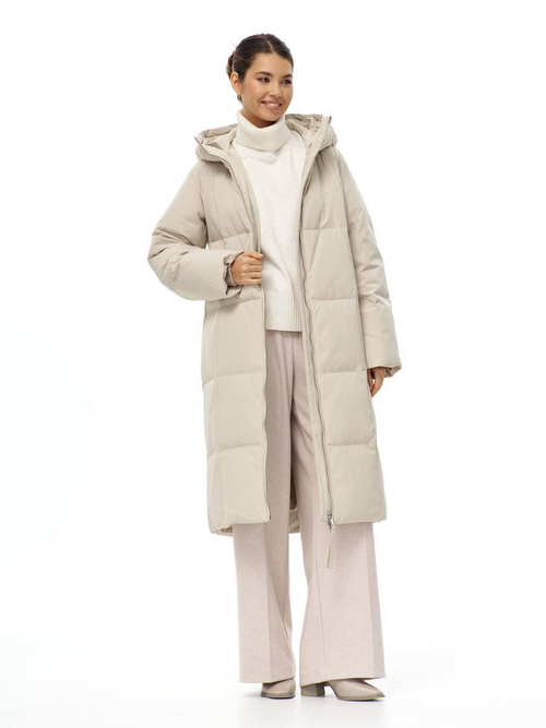 Пуховик длинный с капюшоном, молочная, SilverFox