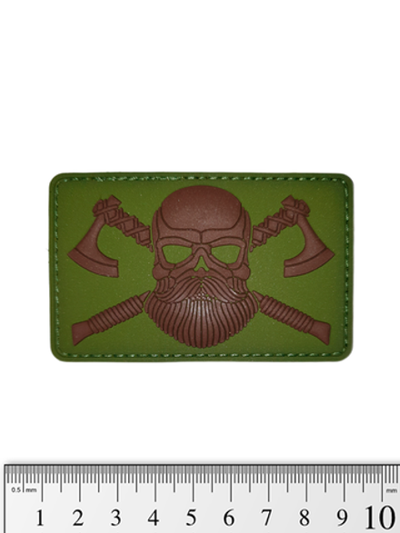 Шеврон Череп викинга с топорами PVC. Олива