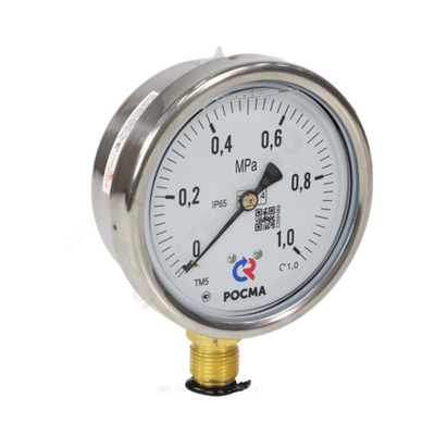 Манометр гидрозаполненный ТМ-520Р.10 радиальный Дк100мм 0-1,0 МПа кл.1,0 G1/2" глицерин Росма 00000025711