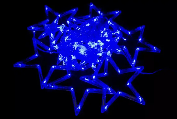 Светодиодная бахрома Звезды 2.5*0.95 м., 220V, 138 синих LED ламп, прозрачный провод, контроллер, Winner (B.02.5Т.138.S+)
