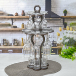 Набор 18 предметов (6 бокалов 200мл, 6 рюмок 60мл, 6 стопок 50мл) на деревянной подставке "Изящная",