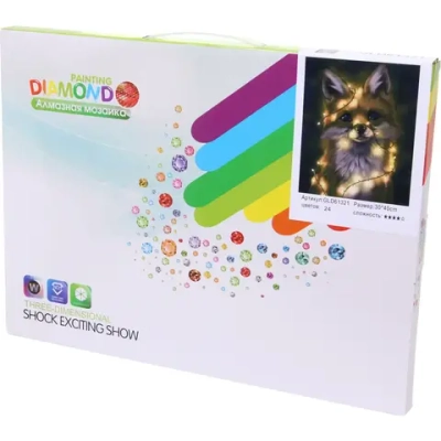 Алмазная мозаика на подрамнике с полным заполнением «МИР ЯРКИХ КРАСОК», огненный лис, 30*40 см