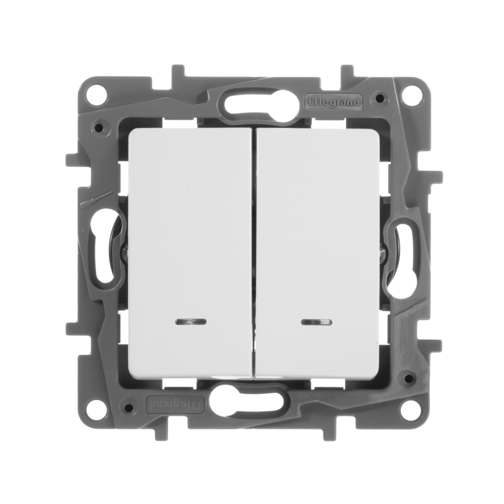 Переключатель 2х-клавишный с подсветкой/индикацией 10А 250В белый ETIKA Legrand