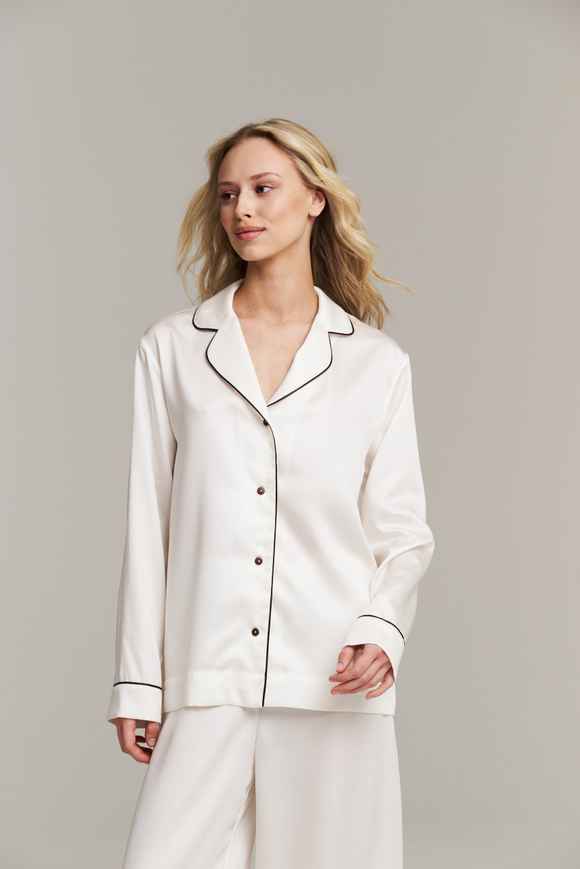 Блуза из тенселя с кантом айвори