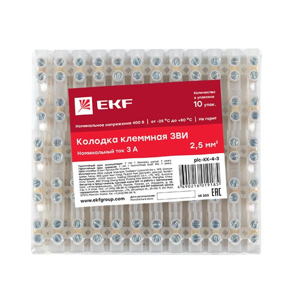 Колодка клеммная полиэтилен 0,5-2,5(4) мм2 3А 12 секций EKF (10.00 шт.)