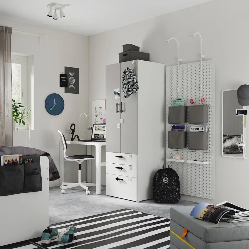 Шкаф - PLATSA/ SMÅSTAD / SMАSTAD  IKEA/ ПЛАТСА/СМОСТАД  ИКЕА, 60x57x181 см, белый/серый