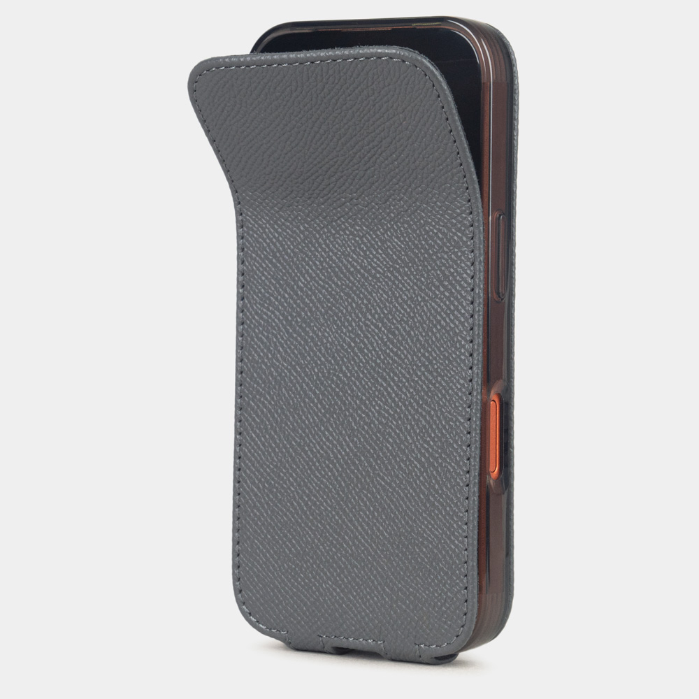 Чехол iPhone 17 Pro натуральная кожа сафьяно, серого цвета