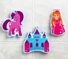 Набор игрушек для ванны Принцесса: фигурки-стикеры из EVA, 3 шт. + сетка для хранения игрушек на присосках