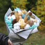 Букет сухоцветов - Лазурь со свечами, пшеницей, шишками, хлопком 40х30 см