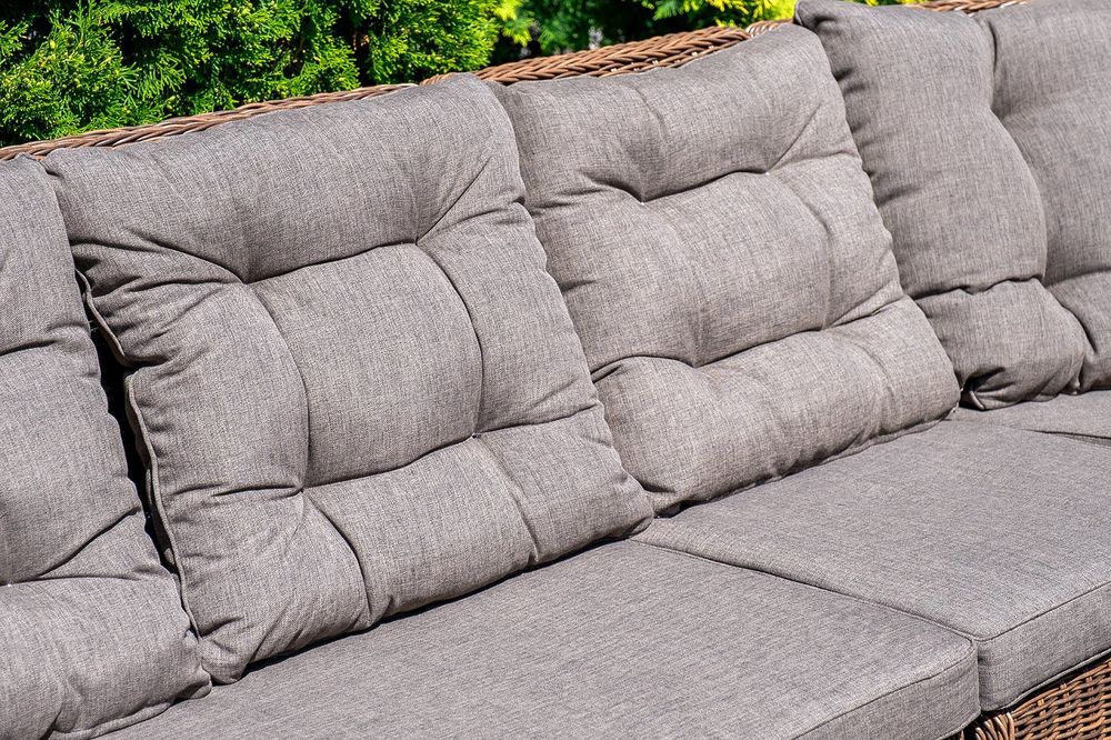 Бергамо, плетеный центральный модуль дивана, диван коричневый/соломенный, искусственный ротанг