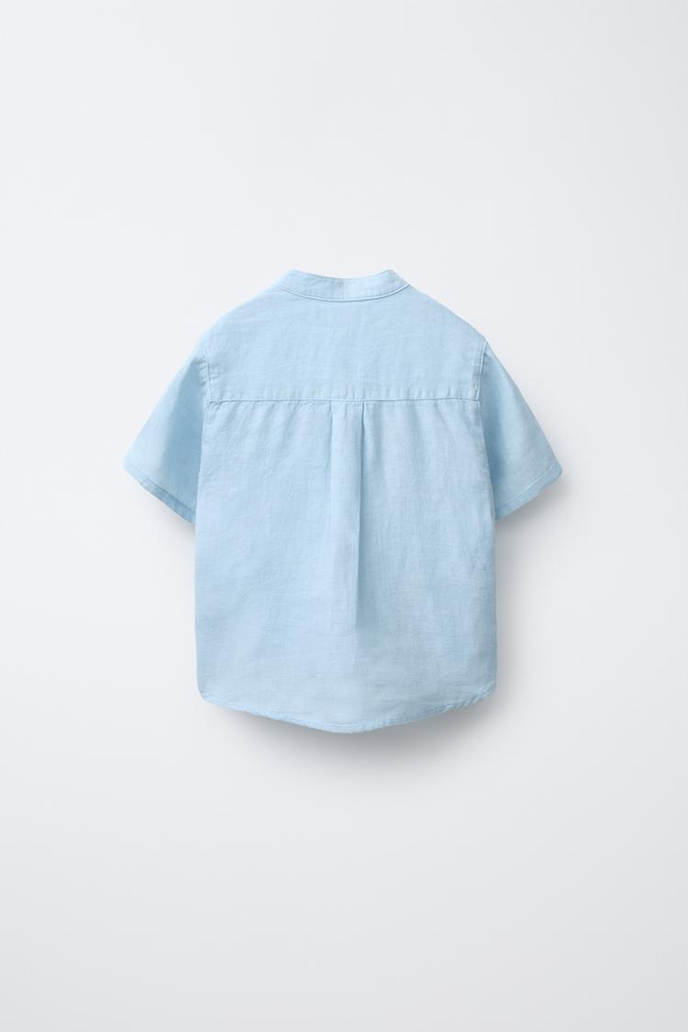 ZARA РУБАШКА ИЗО ЛЬНА С ВОРОТНИКОМ-СТОЙКОЙ, СИНИЙ