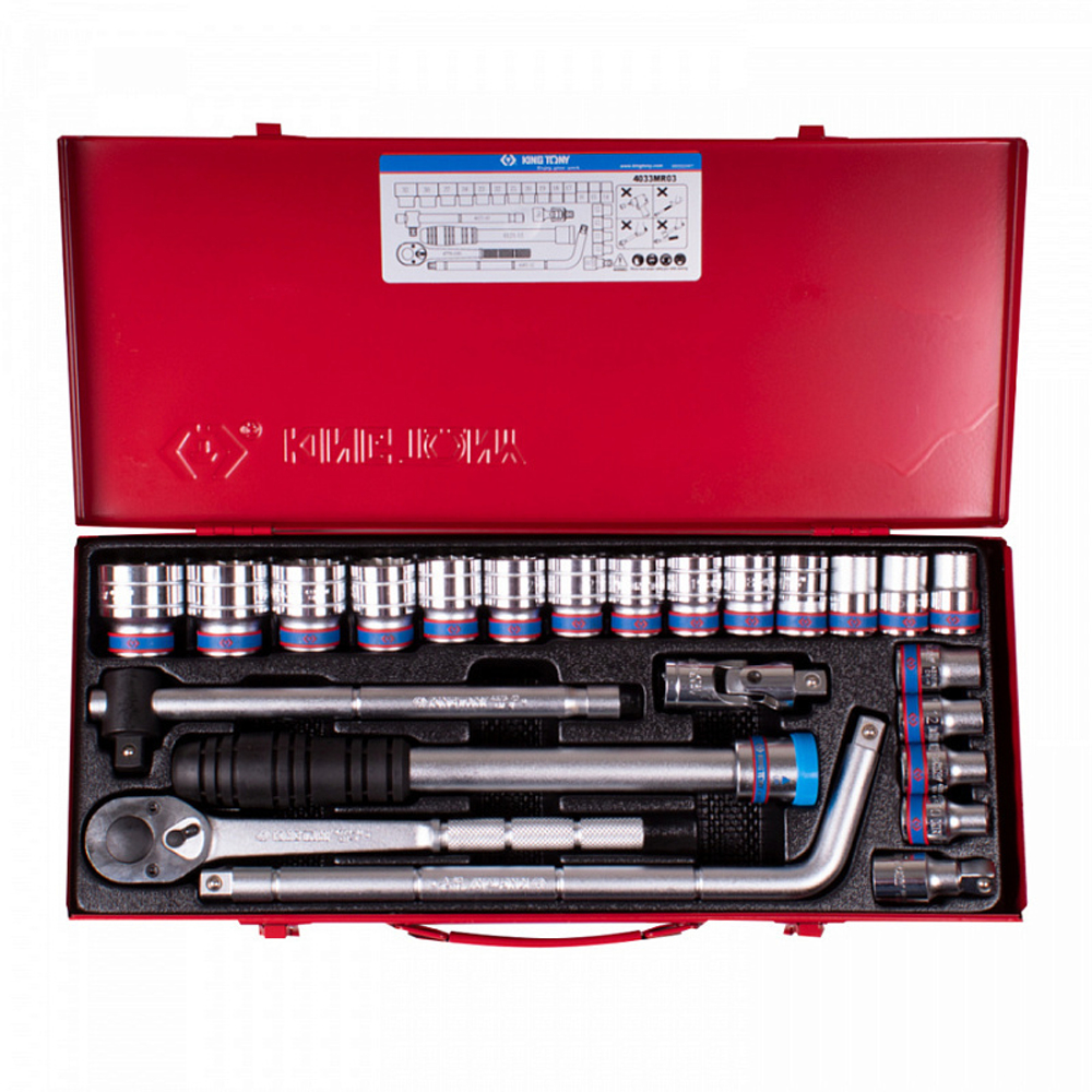 Набор торцевых головок с принадлежностями 1/2&quot;, двенадцатигранные, 10-32 мм, 24 предмета KING TONY 4033MR03