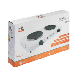 Плита электрическая Irit, IR-8008, 2000 Вт, 2 конф, диск, эмаль, механ, пер повор, бел