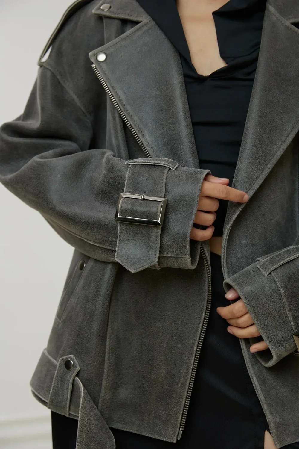 Косуха Oversize Vintage с ремешками, Серый