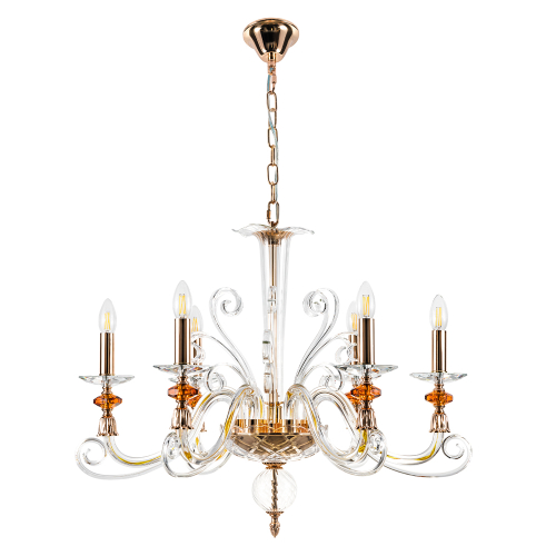 Подвесная люстра Crystal Lux CATARINA SP6 V2 GOLD/TRANSPARENT-COGNAC