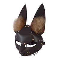 Коричневая кожаная маска Зайка с меховыми ушками Sitabella BDSM Accessories 3415-8