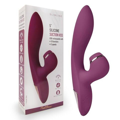 Сливовый вибратор-кролик с вакуумной стимуляцией 5’’ Silicone Suction Kiss - 20,3 см. (Цвет: сливовый)