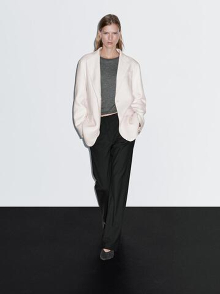 Massimo Dutti Блейзер из смесовой шерсти с шарфом, белый