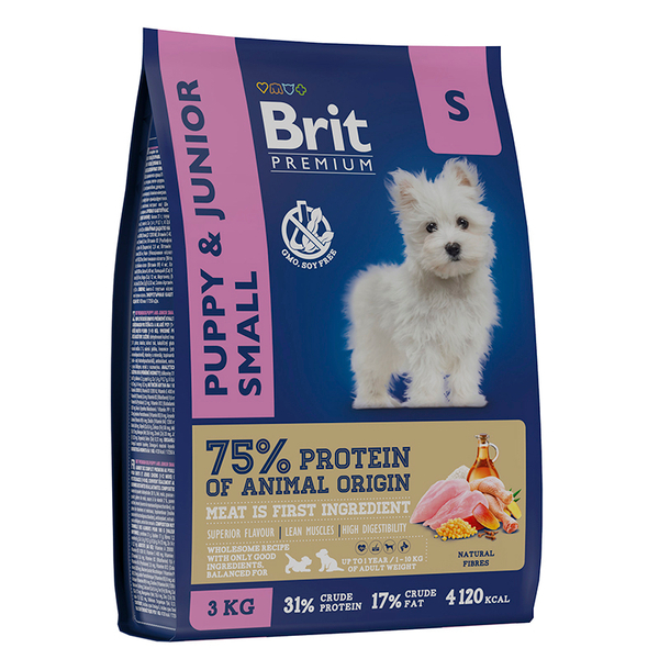 Сухой корм BRIT Premium Dog Puppy and Junior Small курица для щенков мини пород 3кг 05.25