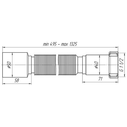 Гибкая труба Ани Пласт 1 1/2"*50 удлиненная (495-1325мм) (K115)